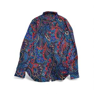 Joan Vass Paisley Button Down Shirt Small Retro Boho Long Sleeve Top